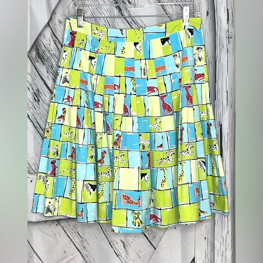 ITW by Claude Brown Pet Shop Dog Print Pleated Skirt Size 4